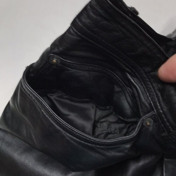 Vtg 80s DEERSKIN Trading Black Leather Jean Pants Men 28X30 Lined Rock Star - Picture 12 of 16